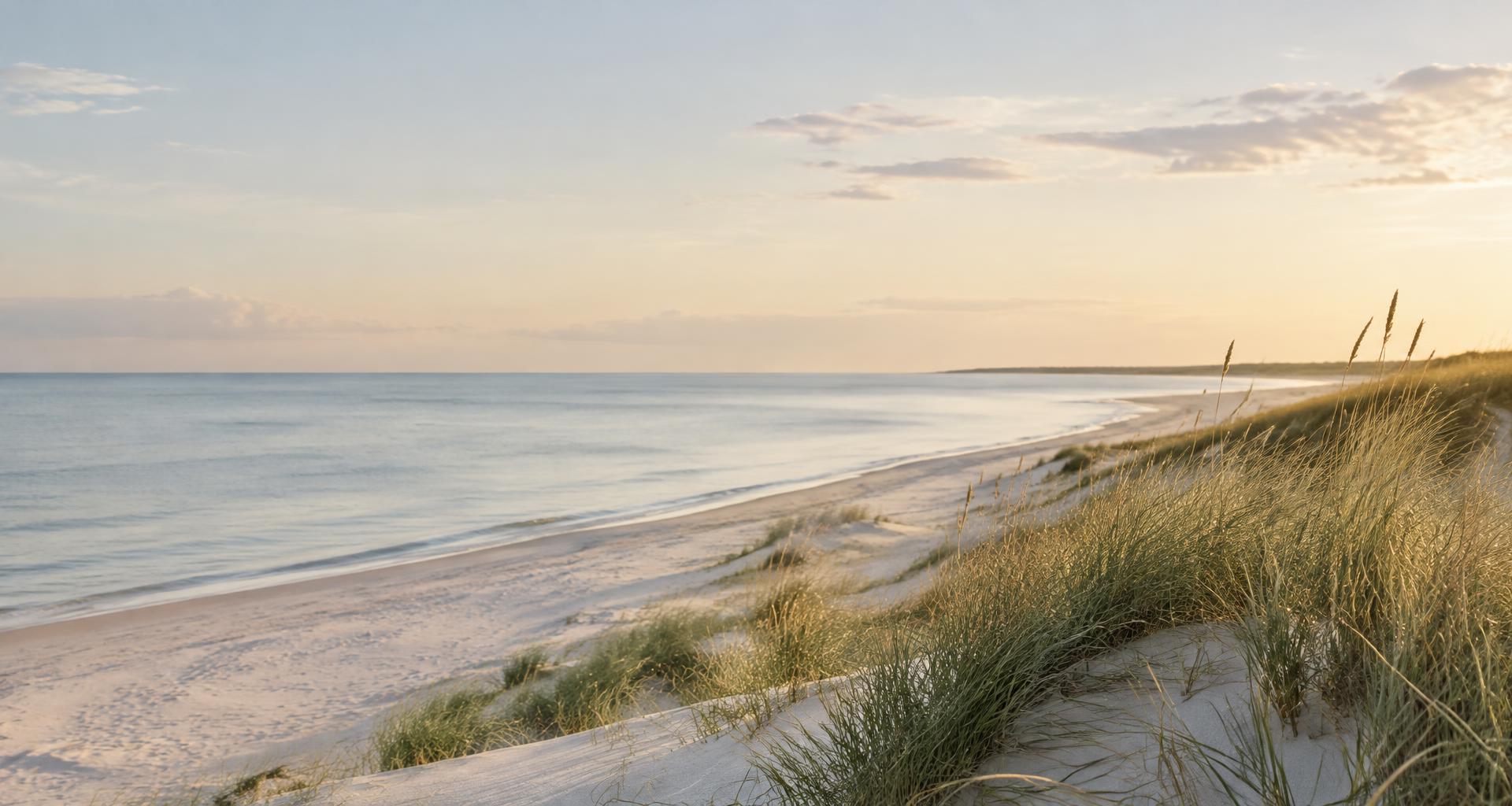 Ruhige Küste mit sanften Dünen und weitem Meer
